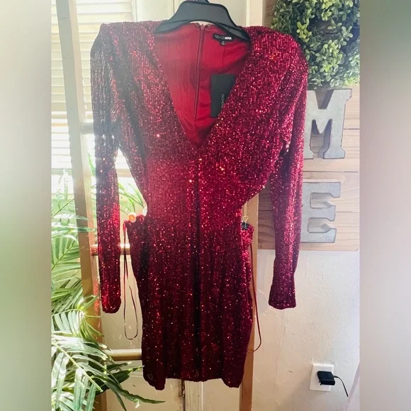 FASHION NOVA Burgundy Sequin Mini Dress - Picture 8 of 17